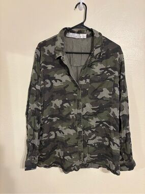 Kelly Renee Camo Button Down Shirt XL 16-18 Rayon Utility